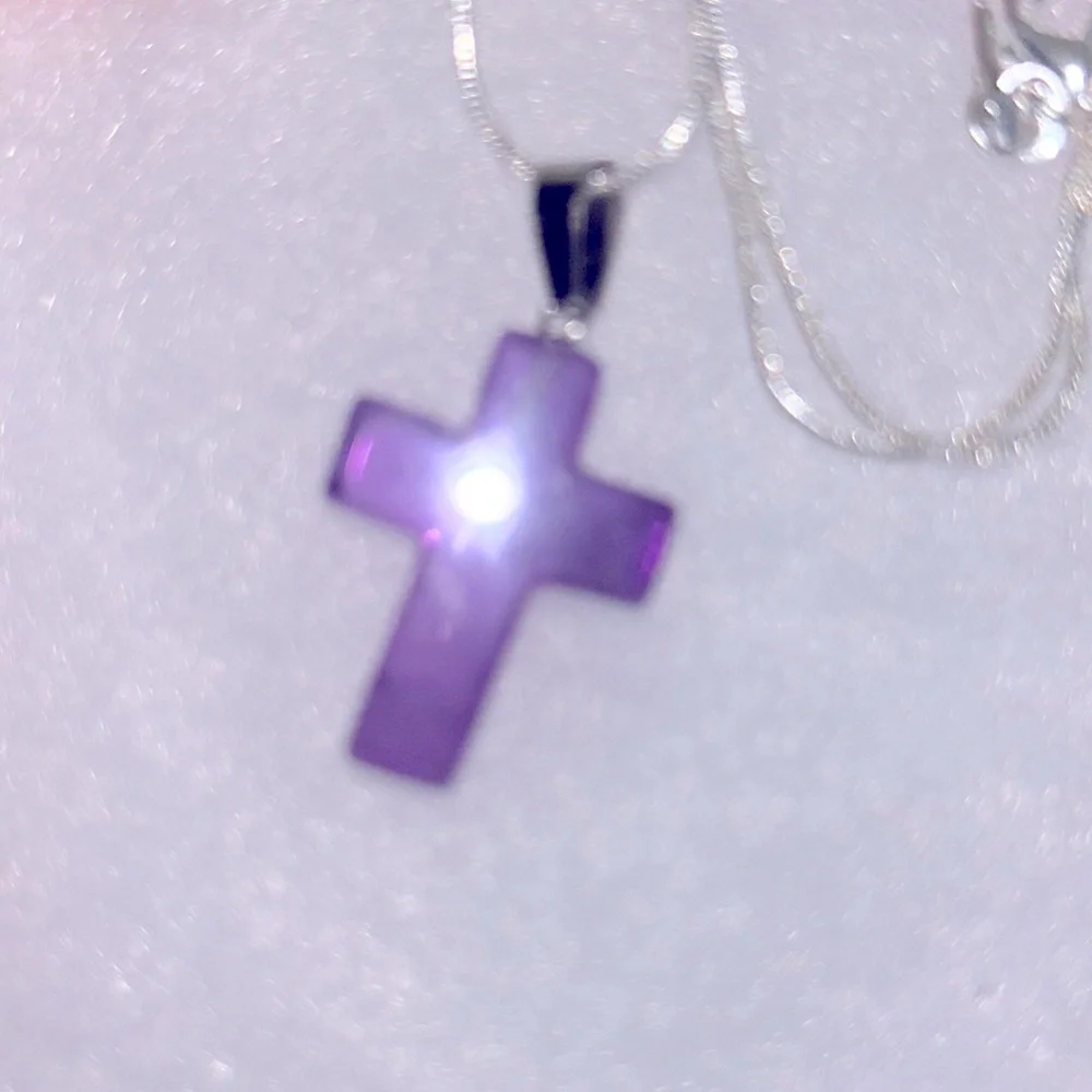 Boho hippie Amethyst Crystal Cross Sterling Silver 16” Necklace - Picture 5 of 6